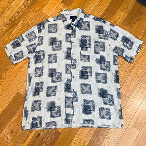 JF J Ferrar Vintage Geometric Abstract Shirt Rayon Made in Korea XLT Button Up